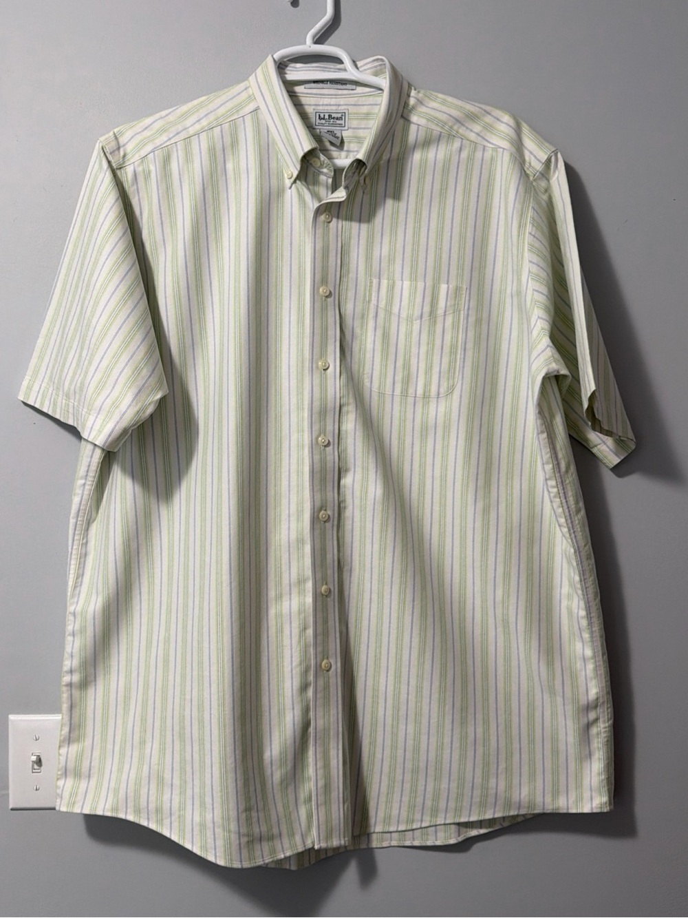 L.L. Bean Men's Short Sleeve Button-Down Shirt - Light Green Stripe 18 Tall